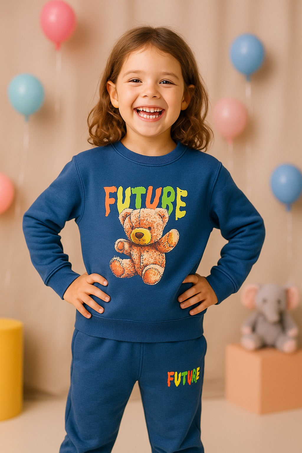 Graphic Teddy Sweatshirt with Trouser ( 2 piece)_ Teal Blue