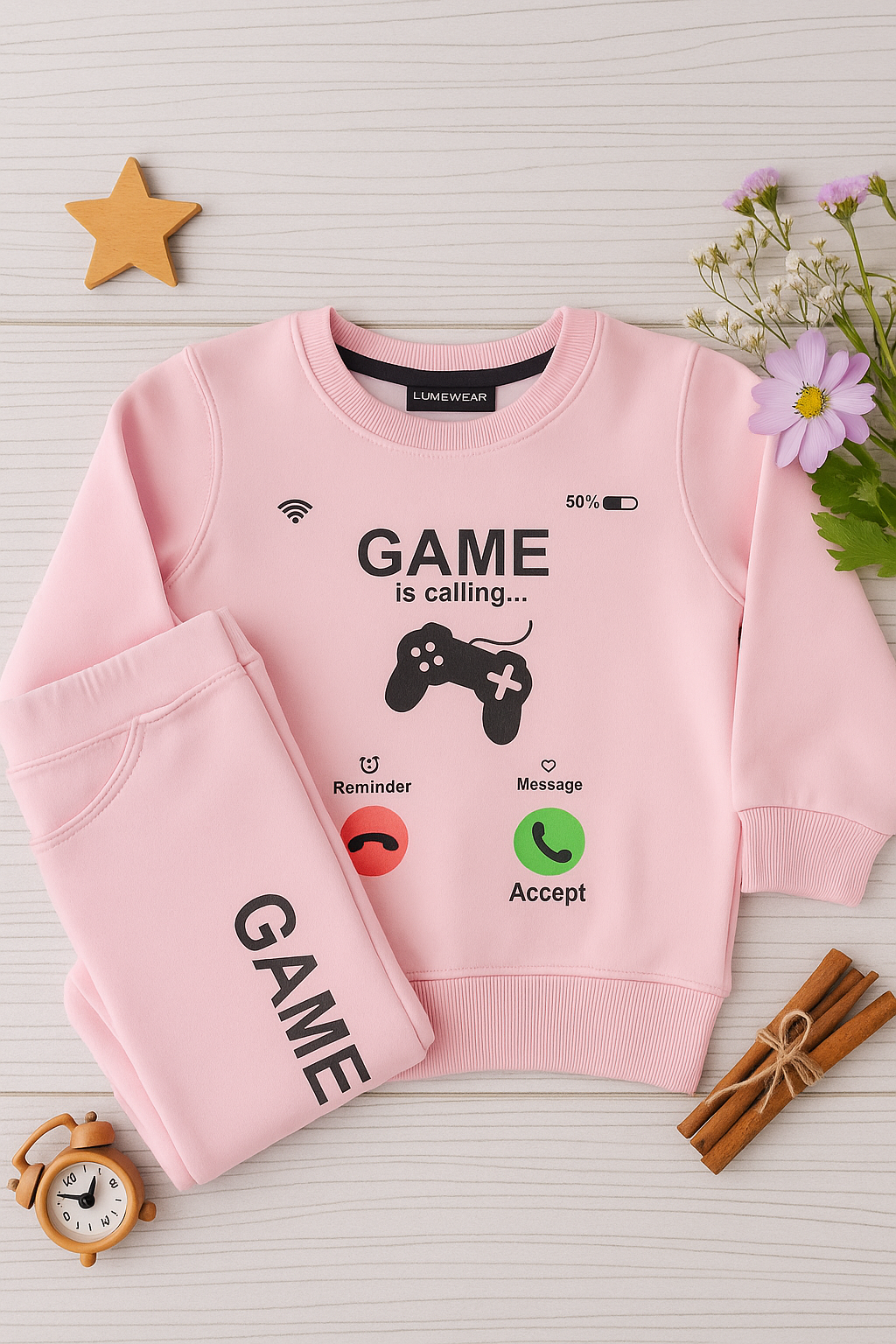 Graphic Game Sweatshirt with Trouser ( 2 piece)_ Pink