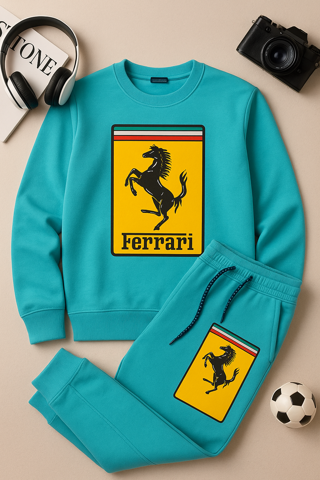 Graphic Ferrari Sweatshirt with Trouser(2 piece) _ Cyan