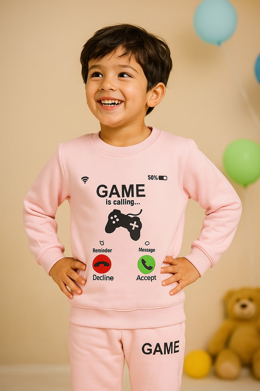 Graphic Game Sweatshirt with Trouser(2 piece) _ Pink